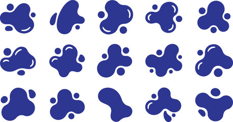 Collection of Dark Blue Organic Fluid Blob Shapes with Smooth Curved Edges