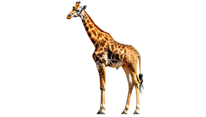 Obraz premium Giraffe Isolated On Transparent Background Tall African Animal With Brown Spots Wildlife Photography For Educational And Commercial Use Cutout Image