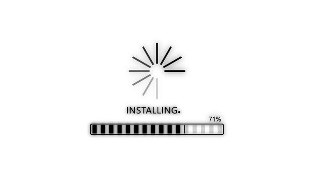 Installing Progress Bar Warning Message System installing Alert on Screen. black glowing progress bar shows from o to 100% percent of ransomware active on a background.