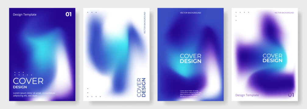 Blue and white abstract modern poster or vertical background vector set. A4 resolution holographic gradient cover design for brochure, book, flyer, poster, banner, annual report presentation.