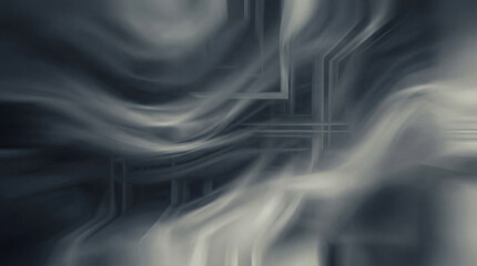 Abstract futuristic technology background with flowing lines and geometric shapes, viewed from a dynamic angle, illustrating a blend of modern design elements and fluid motion.