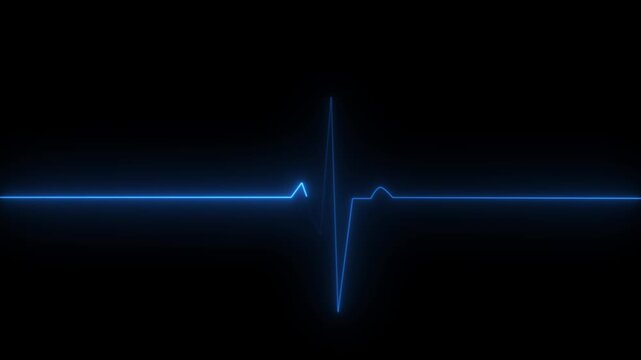 Cardiac arrest on the medical monitor, heart stops beating. Heart beating then hearts deadline on black background. Seamlessly loop footage.