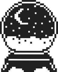 Fototapeta premium pixel art crystal ball with night sky and crescent moon inside, mystical fortune telling concept
