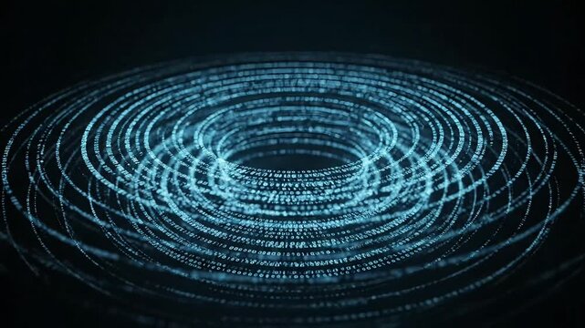 Vibrant blue binary code swirling in mesmerizing circular motion