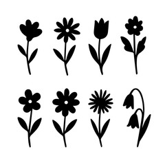 Collection of Flower Silhouettes in Various Styles