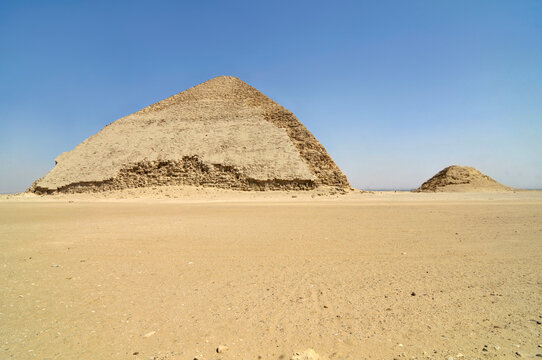 The Bent Pyramid  located at the royal necropolis of Dahshur,  south of Cairo, built under the Old Kingdom Pharaoh Sneferu.