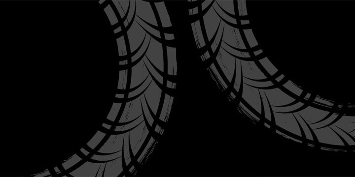 Grunge circle tire track, wheel braking mark. Truck, car or motorcycle tread pattern silhouettes.