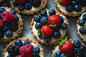 Savory tartlets filled with creamy vanilla and garnished with fresh seasonal berries