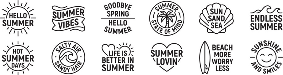 Obraz premium Summer Quote Typography Set With Beach Icons, Sunshine Slogans, and Hand Drawn Seasonal Sayings for Travel Apparel and Vacation Designs