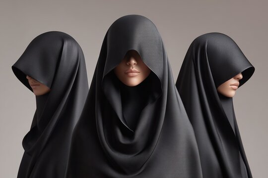 Mysterious veiled women in black shrouds, conveying secrecy and anonymity