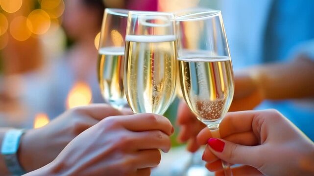 Cheers! A celebratory toast with three glasses of champagne, creating a sense of joy and shared moments.