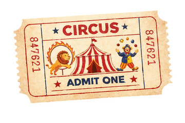 Vintage circus ticket isolated on white background