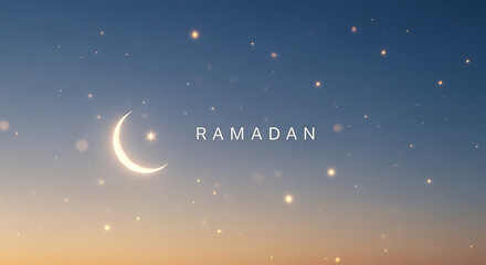 Ramadan celebration with crescent moon and star in night sky