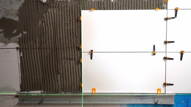 The process of laying wall tiles, preparation and organization of work