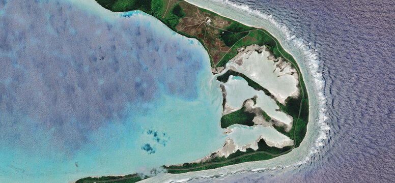 Aerial View of Pristine Coral Atolls in Chagos Archipelago, British Indian Ocean Territory - Tropical Marine Sanctuary