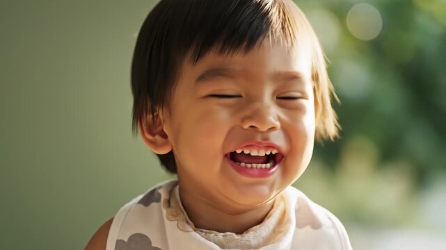 Laughing child with bib