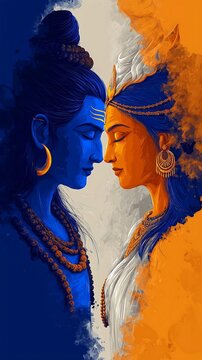 Lord Shiva and Maa Parvati Side View, Shiv Shakti Divine Balance Spiritual Art