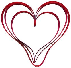 Valentine Red heart shape on transparent background, elegant metallic design for Valentines day or love celebration