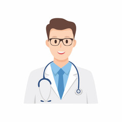 Fototapeta premium Friendly Male Doctor with Stethoscope Wearing Eyeglasses and Lab Coat Smiling Portrait Illustration