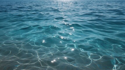 Obraz premium Clear blue ocean water surface with sunlight casting shimmering reflections and patterns