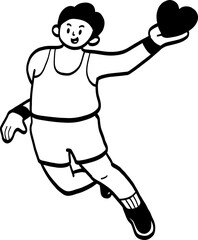 cartoon illustration of a basketball player holding heart.