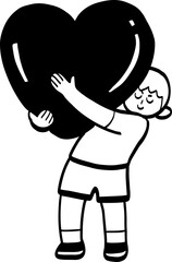 cartoon illustration of a boy carrying big heart.