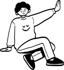 cartoon illustration of a man waving hand while sitting.