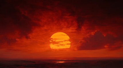 horizon of a dying planet as its sun expands into a red giant, sky burning in layers of orange and crimson, emotional apocalyptic beauty, hyper-realistic fine art, 