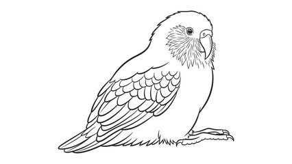 Fototapeta premium Parrot Illustration: A detailed black and white illustration of a parrot, emphasizing the intricate details of its plumage and features.