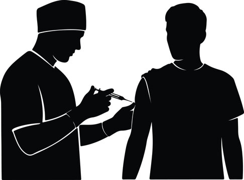 Silhouette of doctor giving injection to patient vaccination concept illustration vector