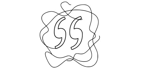 Fototapeta premium Quotation mark in continuous line drawing style. Line art of of a quote mark. Vector illustration. Abstract background