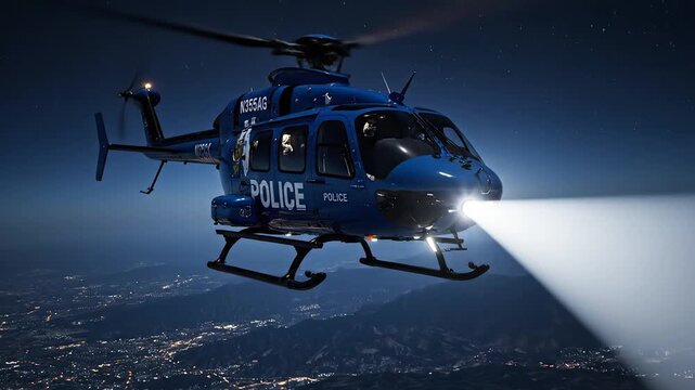 Police helicopter flying at night