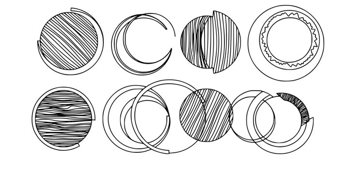 Set of abstract linear circles. Decorative vector elements.
