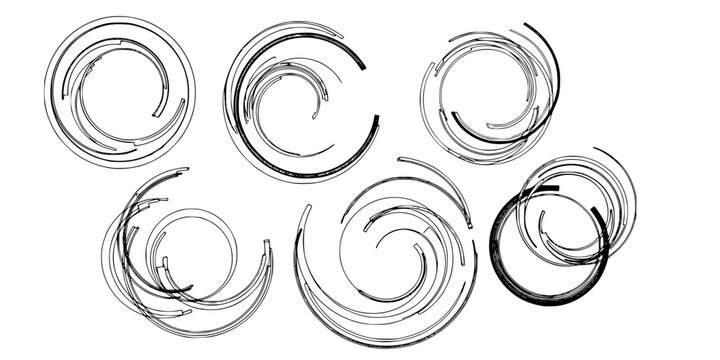 Set of abstract linear circles. Decorative vector elements.
