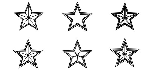 Obraz premium Star icon. Five-pointed star: black silhouette and outline lines, isolated on a white background. 