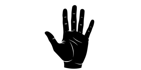 Obraz premium Open palm icon. Silhouette of an open human palm with spread fingers isolated on white background. Vector illustration.