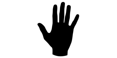 Fototapeta premium Open palm icon. Silhouette of an open human palm with spread fingers isolated on white background. Vector illustration.