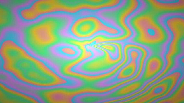 Abstract iridescent swirling colors creating a vibrant and fluid psychedelic pattern, reminiscent of an oil slick or soap film.