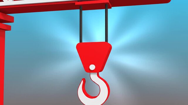 Animated construction crane lifting hook with industrial and urban development concept