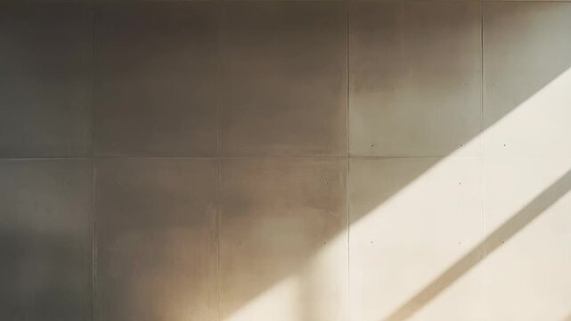 Concrete wall interior featuring bright sunlight creating stark, geometric shadows on the textured surface and floor, providing a minimalist backdrop or empty room concept