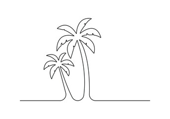 Obraz premium Continuous one line art palm trees vector illustration