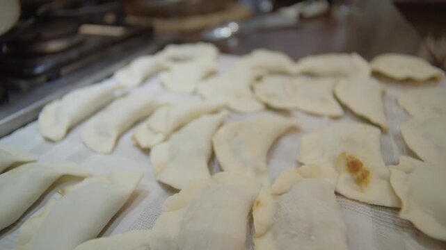 Making traditional Polish pierogi with fresh dough