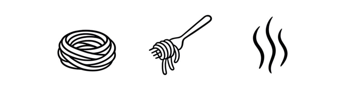 black and white outline pasta nest fork twirl steam lines