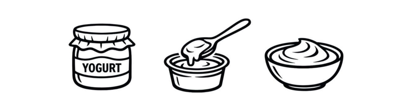 black and white outline yogurt jar spoon dip smooth surface