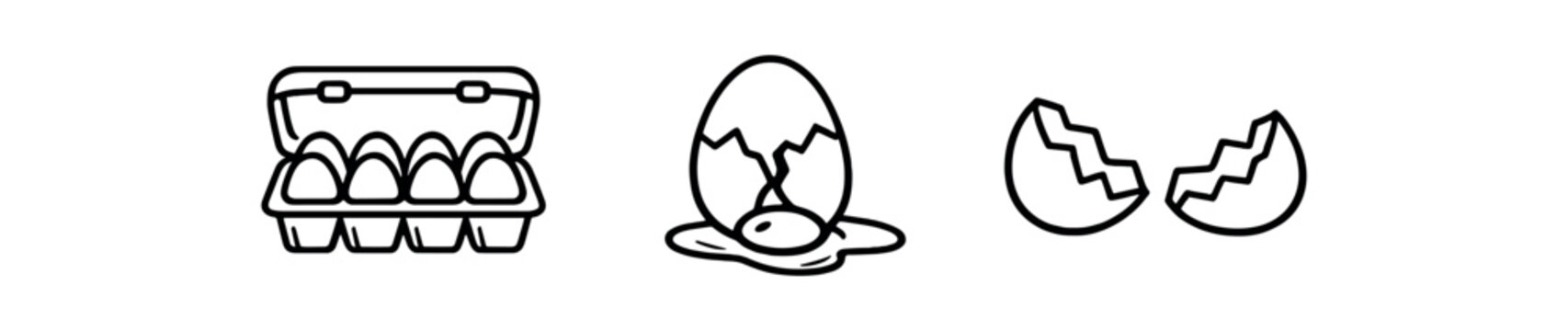 black and white outline egg carton single cracked egg line
