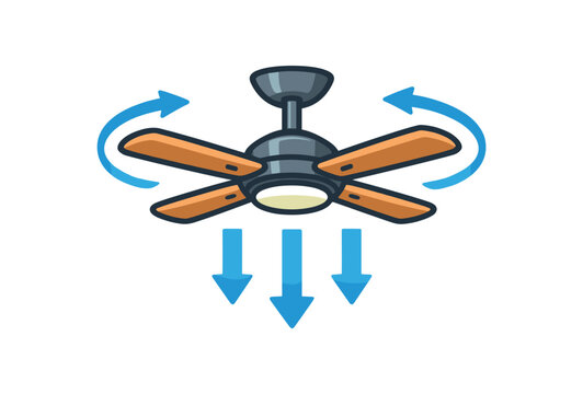 full color flat icon ceiling fan with slow rotation arrows passive cooling solution