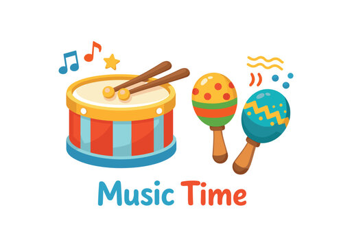 colored flat icon vector illustration isolated on white background baby music time small drum and maraca sensory play