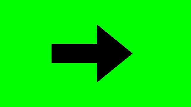 Arrow pointing to the right side animation on green screen background. right direction. signal icon. black go here arrow animation