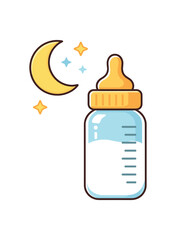 Obraz premium colored flat icon vector illustration isolated on white background bedtime bottle or breastfeeding icon moon symbol quiet feeding