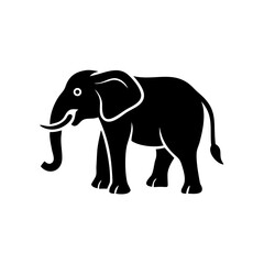 Black silhouette elephant standing, wildlife logo and nature conservation icon.